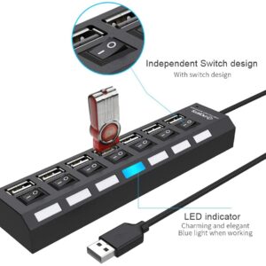 7-Port USB 2.0 Schwarz Hub mit High Speed Adapter On/Off Schalter für Laptop/PC (Kopie)