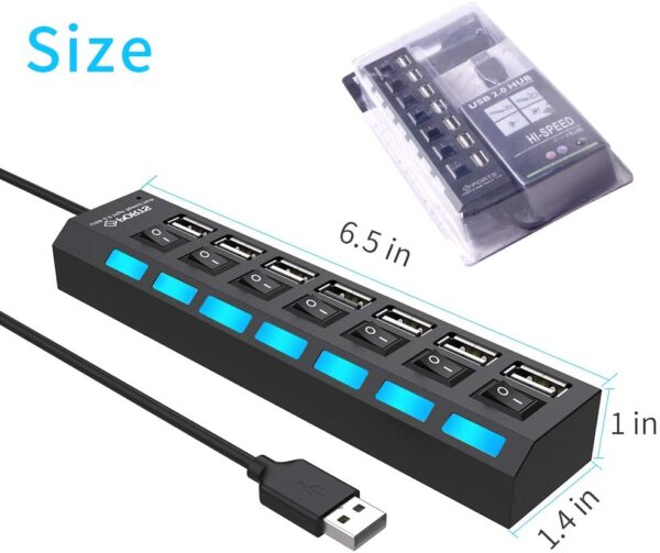 7-Port USB 2.0 Schwarz Hub mit High Speed Adapter On/Off Schalter für Laptop/PC
